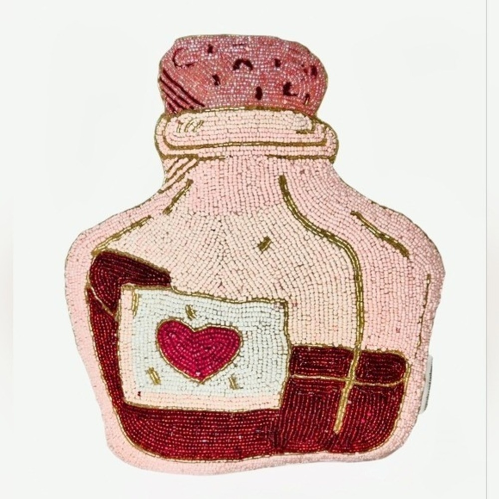Cupcakes And Cashmere Pink Beaded Love Potion Bottleโ Pillow Valentines Day